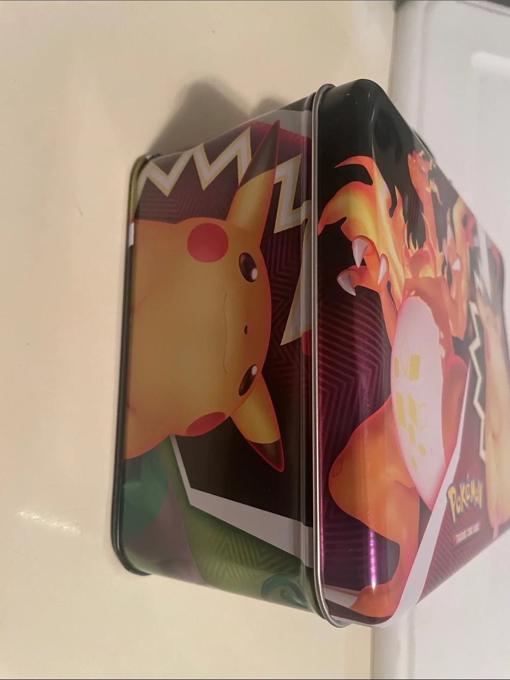 Pikachu & Charizard Small tin gaming card holder or lunch box
